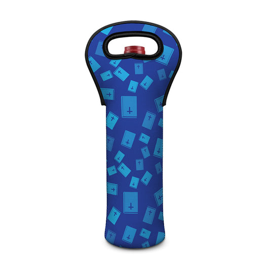 Blue Holy Bible Pattern Print Single Neoprene Wine Tote