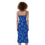 Blue Holy Bible Pattern Print Slim Fit Midi Cami Dress