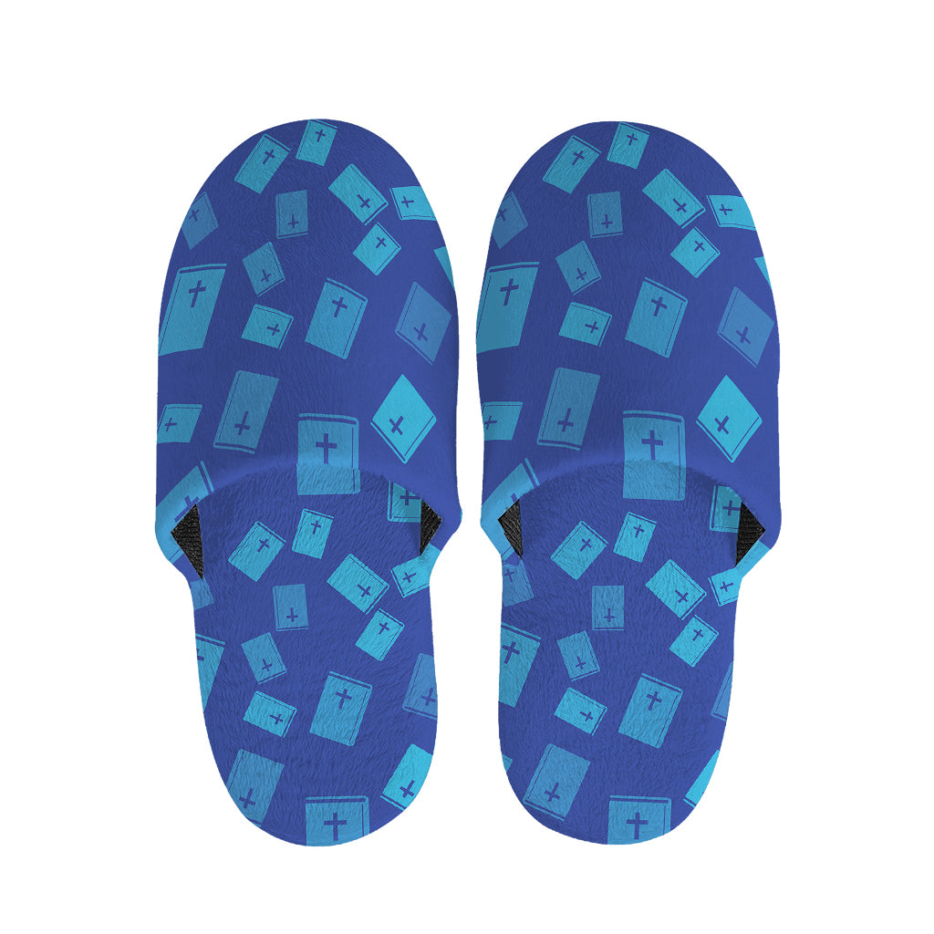 Blue Holy Bible Pattern Print Slippers