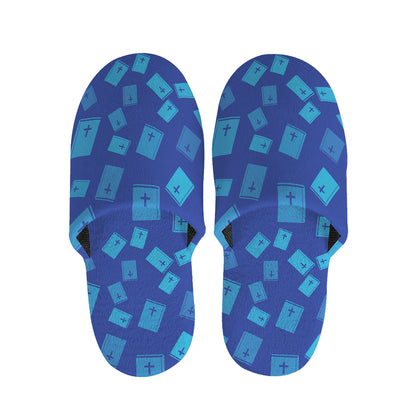Blue Holy Bible Pattern Print Slippers