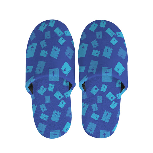 Blue Holy Bible Pattern Print Slippers