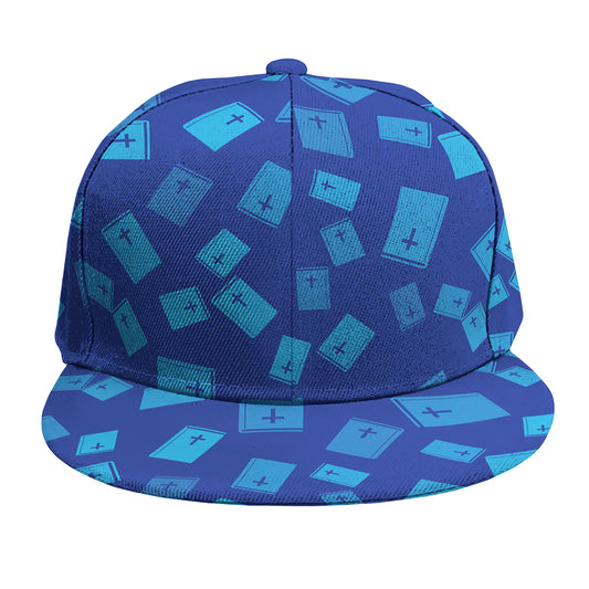 Blue Holy Bible Pattern Print Snapback Cap