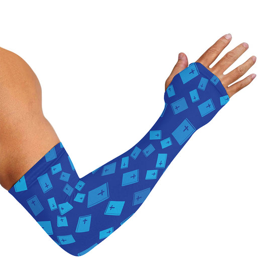 Blue Holy Bible Pattern Print Sun Protection Arm Sleeves