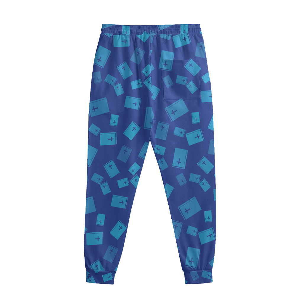 Blue Holy Bible Pattern Print Sweatpants