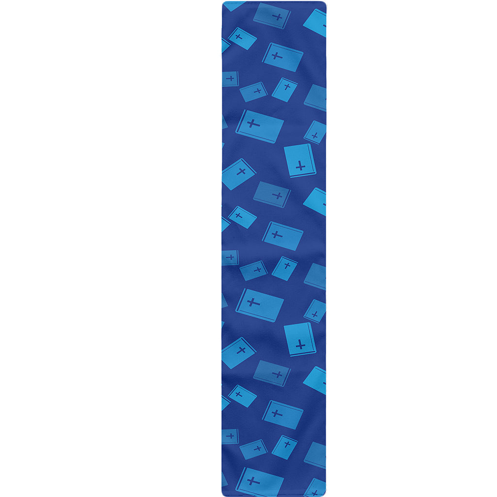 Blue Holy Bible Pattern Print Table Runner