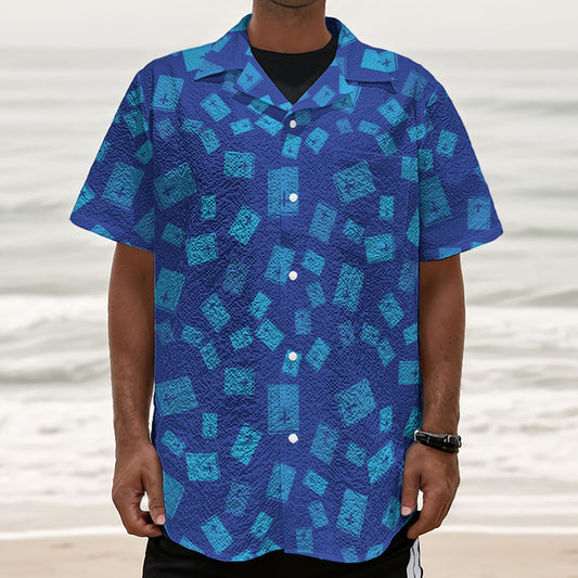 Blue Holy Bible Pattern Print Textured Short Sleeve Shirt
