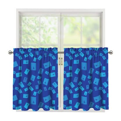 Blue Holy Bible Pattern Print Tier Curtains