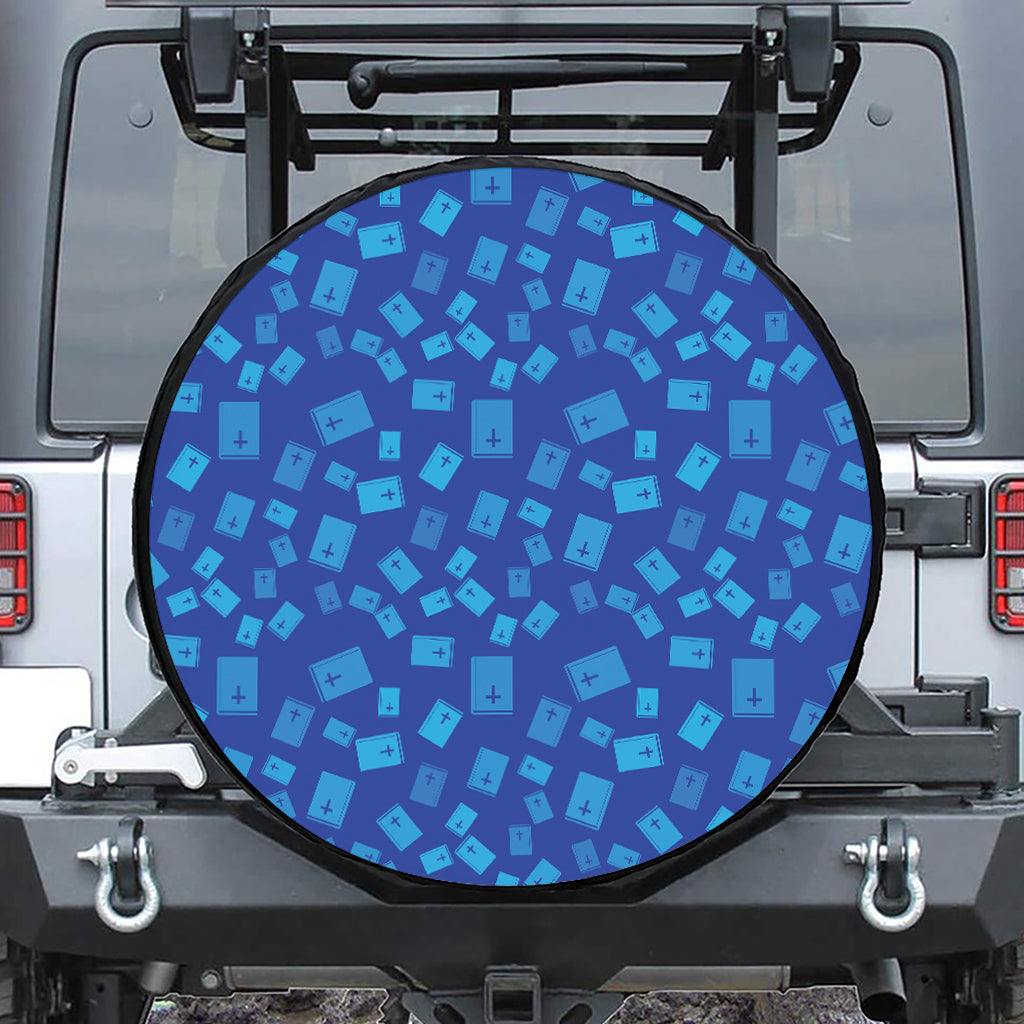 Blue Holy Bible Pattern Print Tire Cover