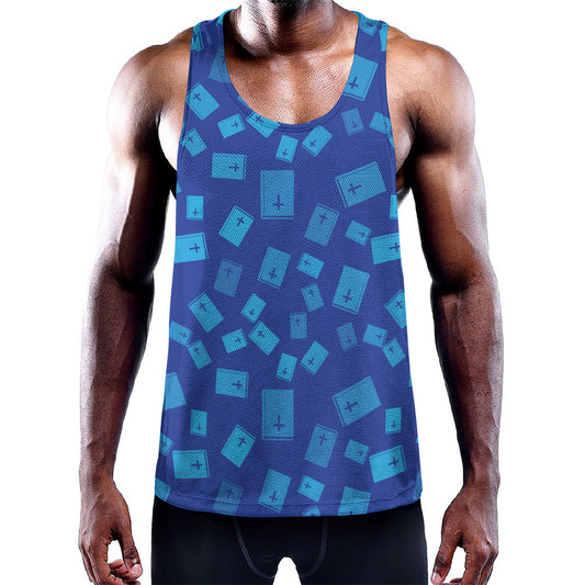 Blue Holy Bible Pattern Print Training Tank Top