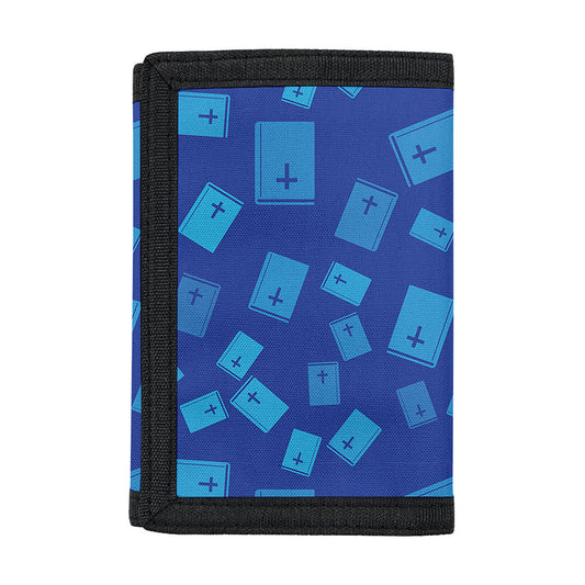 Blue Holy Bible Pattern Print Trifold Wallet