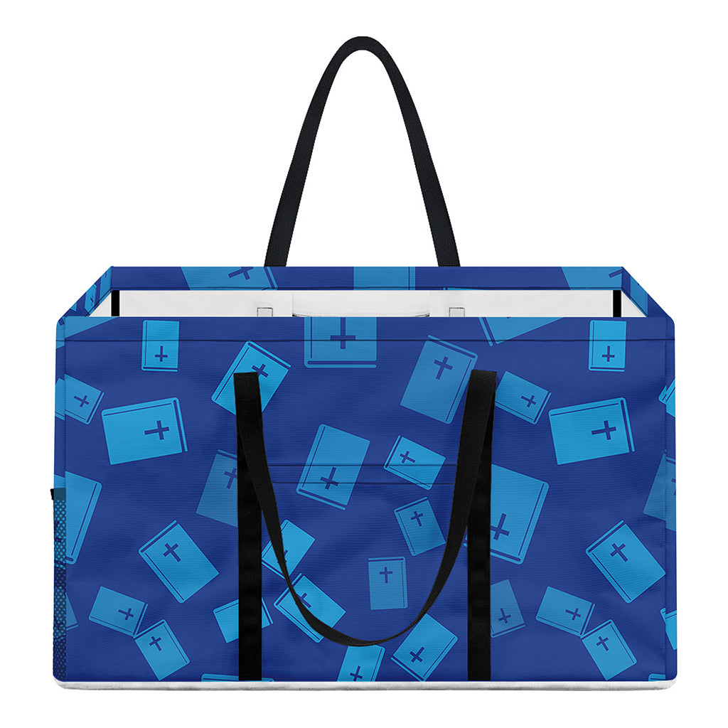 Blue Holy Bible Pattern Print Utility Tote Bag