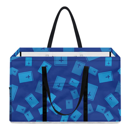 Blue Holy Bible Pattern Print Utility Tote Bag