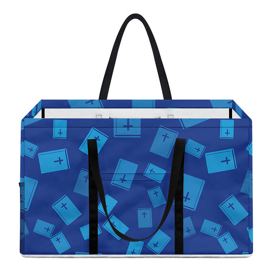 Blue Holy Bible Pattern Print Utility Tote Bag