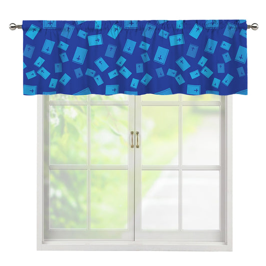 Blue Holy Bible Pattern Print Window Valance