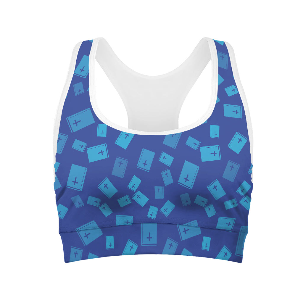 Blue Holy Bible Pattern Print Women's Sports Bra