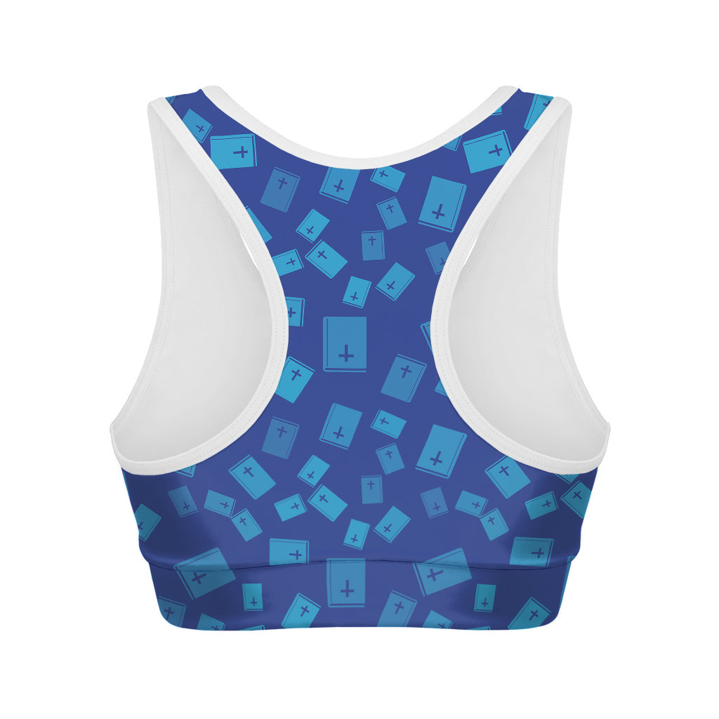 Blue Holy Bible Pattern Print Women's Sports Bra