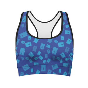 Blue Holy Bible Pattern Print Women's Sports Bra