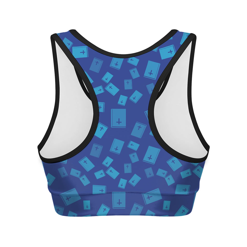 Blue Holy Bible Pattern Print Women's Sports Bra