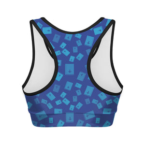 Blue Holy Bible Pattern Print Women's Sports Bra