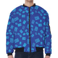 Blue Holy Bible Pattern Print Zip Sleeve Bomber Jacket