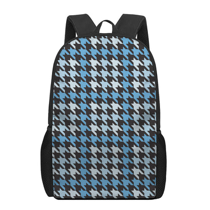 Blue Houndstooth Pattern Print 17 Inch Backpack