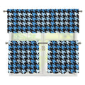 Blue Houndstooth Pattern Print 3 Piece Kitchen Curtains