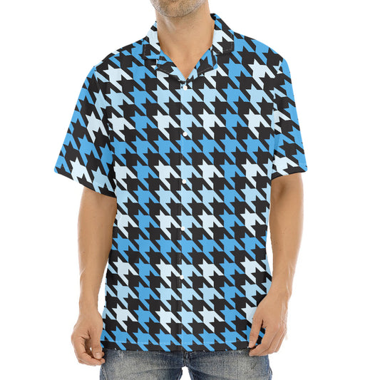 Blue Houndstooth Pattern Print Aloha Shirt