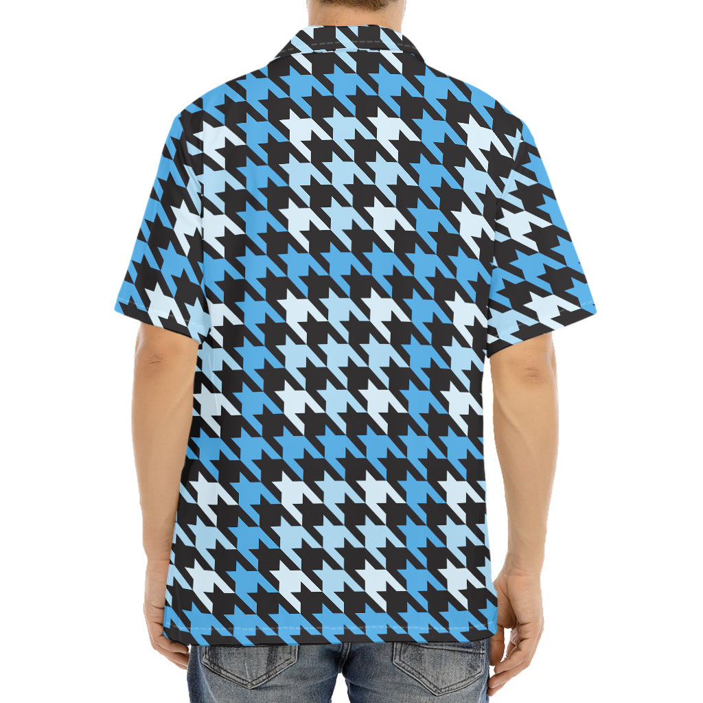 Blue Houndstooth Pattern Print Aloha Shirt