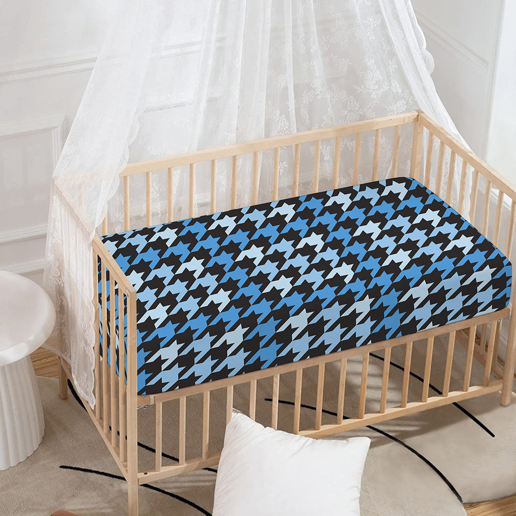 Blue Houndstooth Pattern Print Baby Crib Sheet