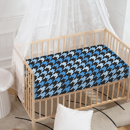 Blue Houndstooth Pattern Print Baby Crib Sheet