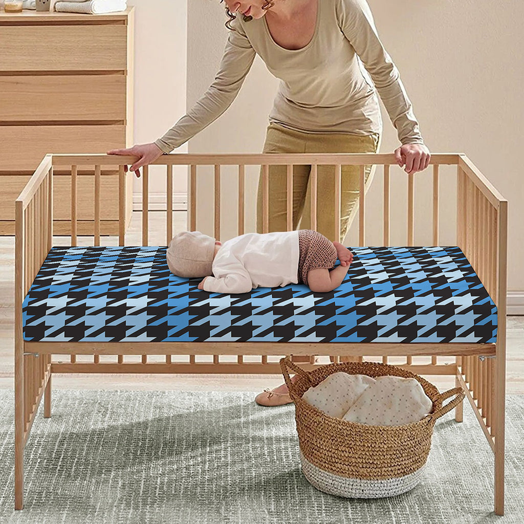 Blue Houndstooth Pattern Print Baby Crib Sheet