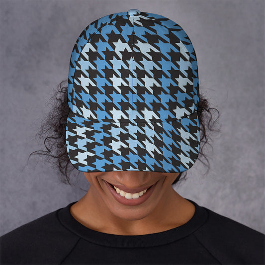 Blue Houndstooth Pattern Print Baseball Cap