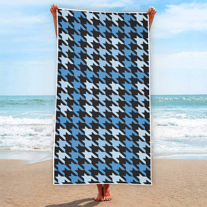 Blue Houndstooth Pattern Print Beach Towel