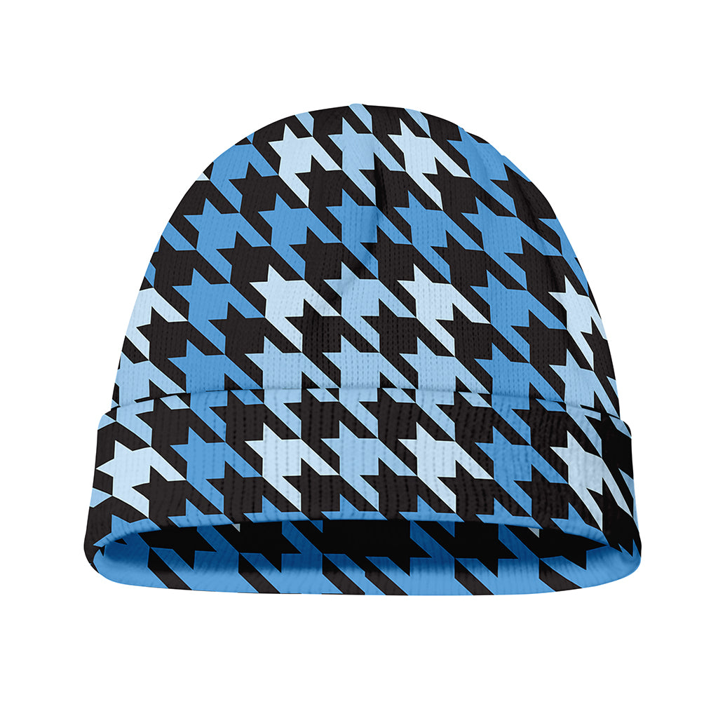 Blue Houndstooth Pattern Print Beanie