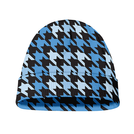 Blue Houndstooth Pattern Print Beanie