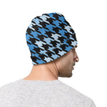 Blue Houndstooth Pattern Print Beanie