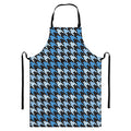 Blue Houndstooth Pattern Print Bib Apron With Pocket