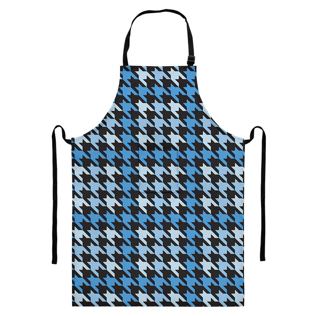 Blue Houndstooth Pattern Print Bib Apron With Pocket