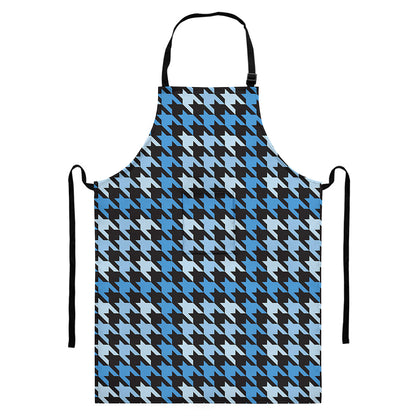Blue Houndstooth Pattern Print Bib Apron With Pocket