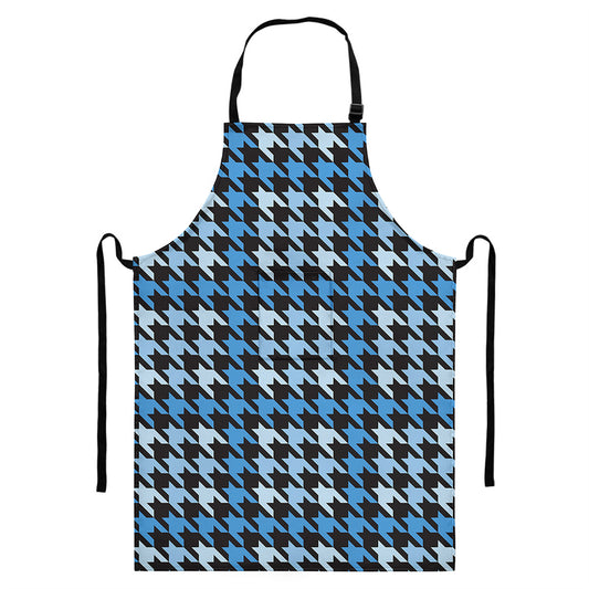 Blue Houndstooth Pattern Print Bib Apron With Pocket