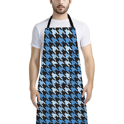 Blue Houndstooth Pattern Print Bib Apron With Pocket