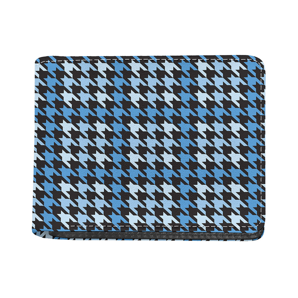 Blue Houndstooth Pattern Print Bifold Wallet