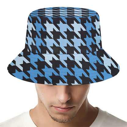 Blue Houndstooth Pattern Print Bucket Hat