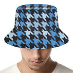 Blue Houndstooth Pattern Print Bucket Hat