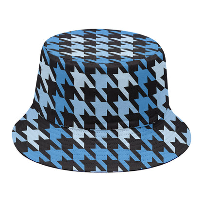 Blue Houndstooth Pattern Print Bucket Hat