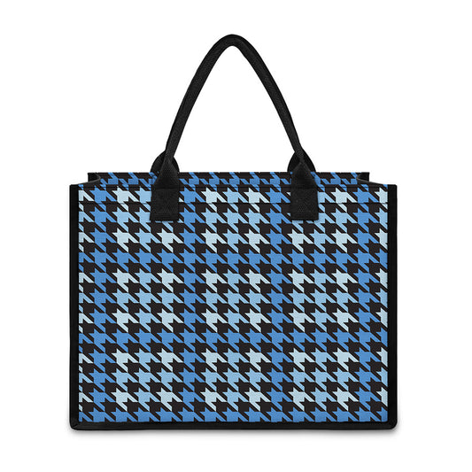 Blue Houndstooth Pattern Print Canvas Tote Bag