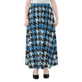 Blue Houndstooth Pattern Print Chiffon Maxi Skirt