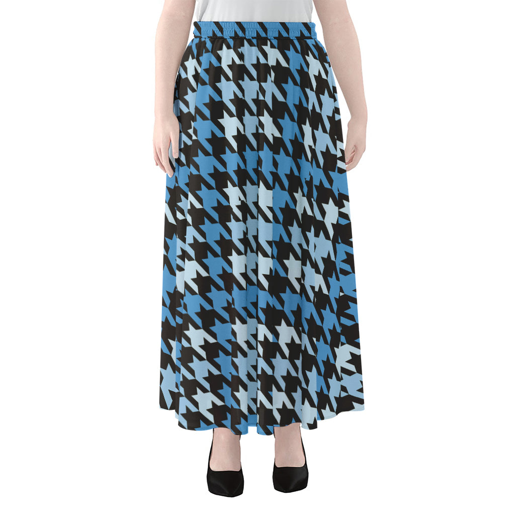 Blue Houndstooth Pattern Print Chiffon Maxi Skirt