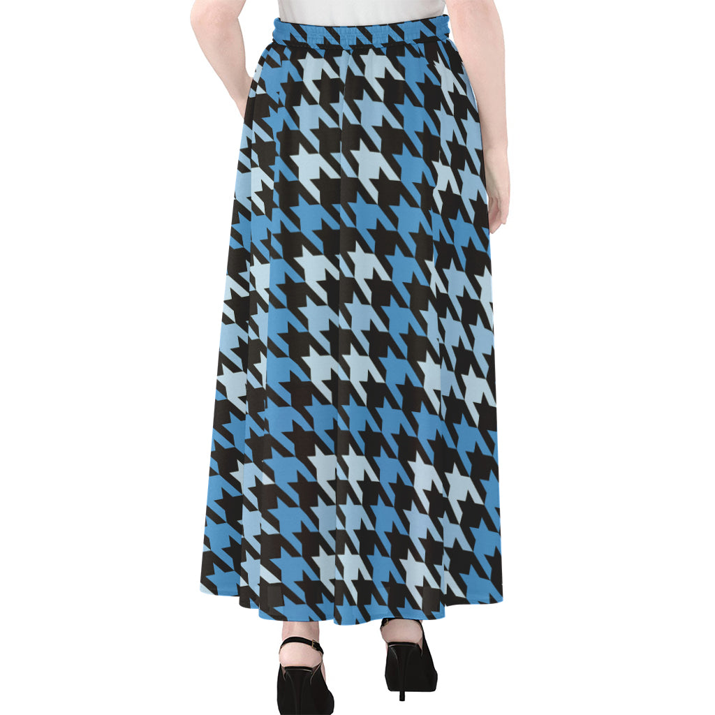 Blue Houndstooth Pattern Print Chiffon Maxi Skirt