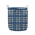 Blue Houndstooth Pattern Print Collapsible Laundry Basket